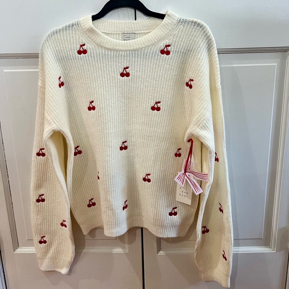 Cream Embroidered Cherry Sweater (Target)